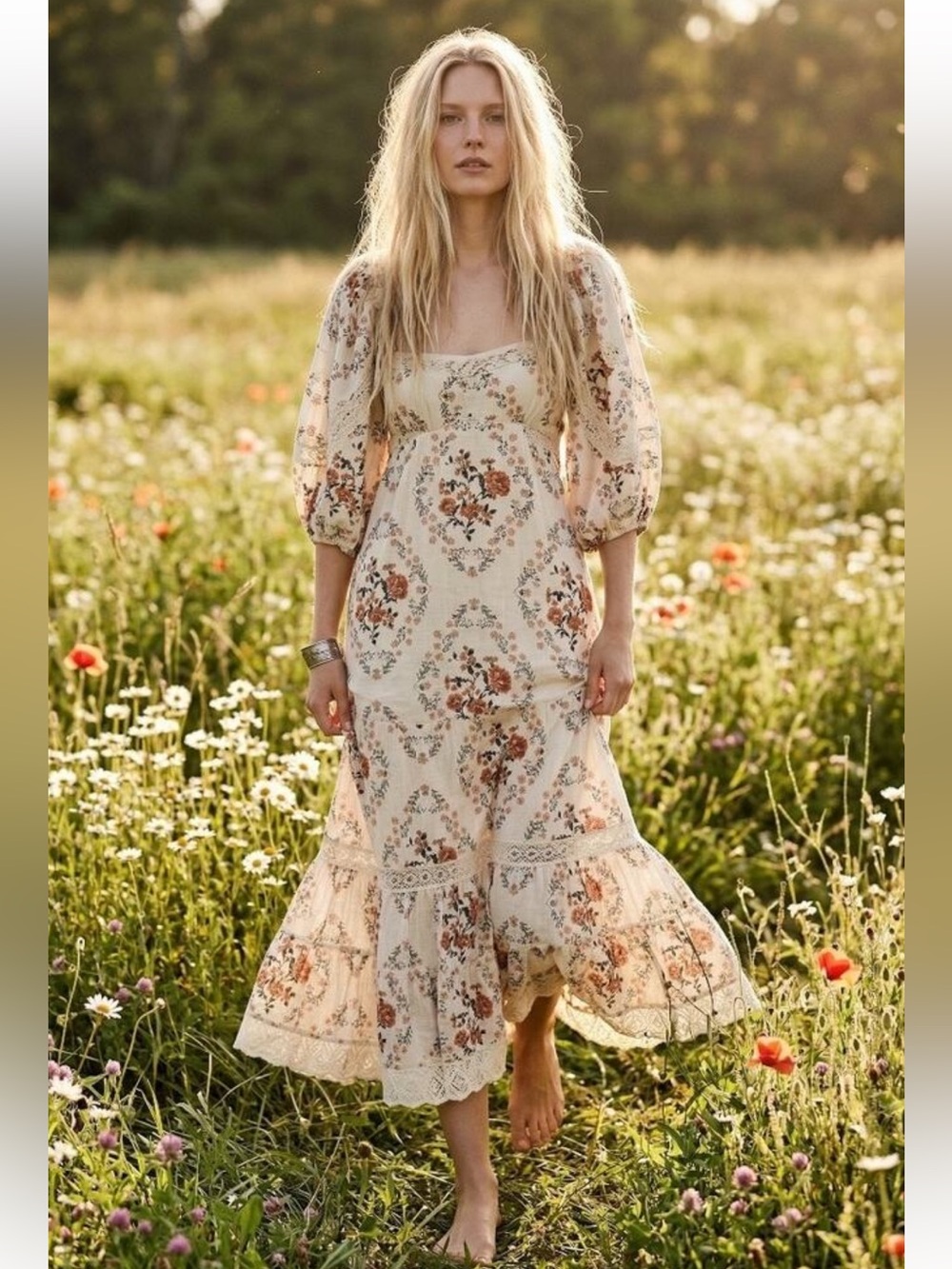 Free People All the Attitude floral Maxi Dress small Cottage core